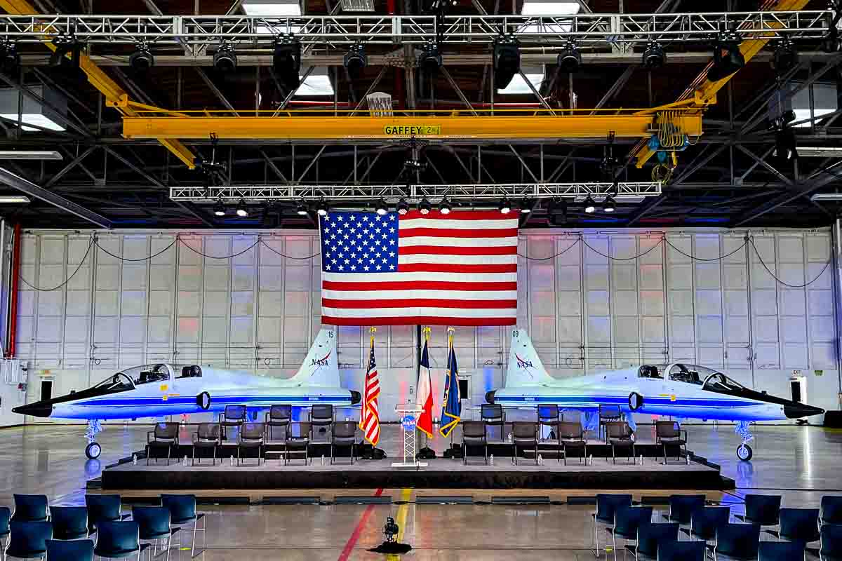 NASA ASCAN Announcment Event Hangar Stage T-38 Jets and Backdrop
