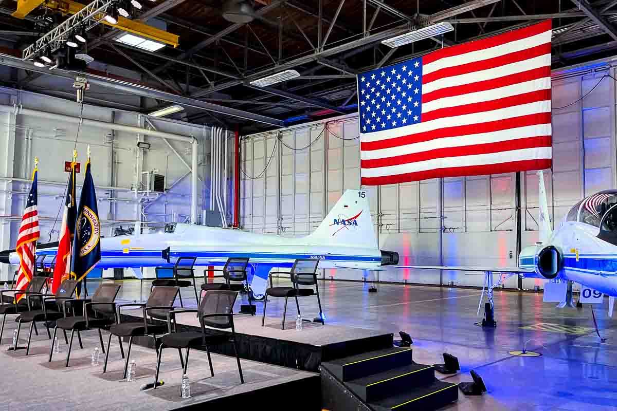 NASA ASCAN Announcement T-38 and US Flag Event Backdrop