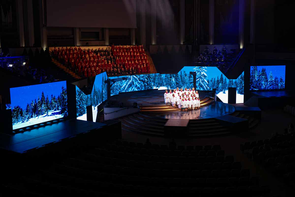 Second Baptist Church musical event choir and video screen